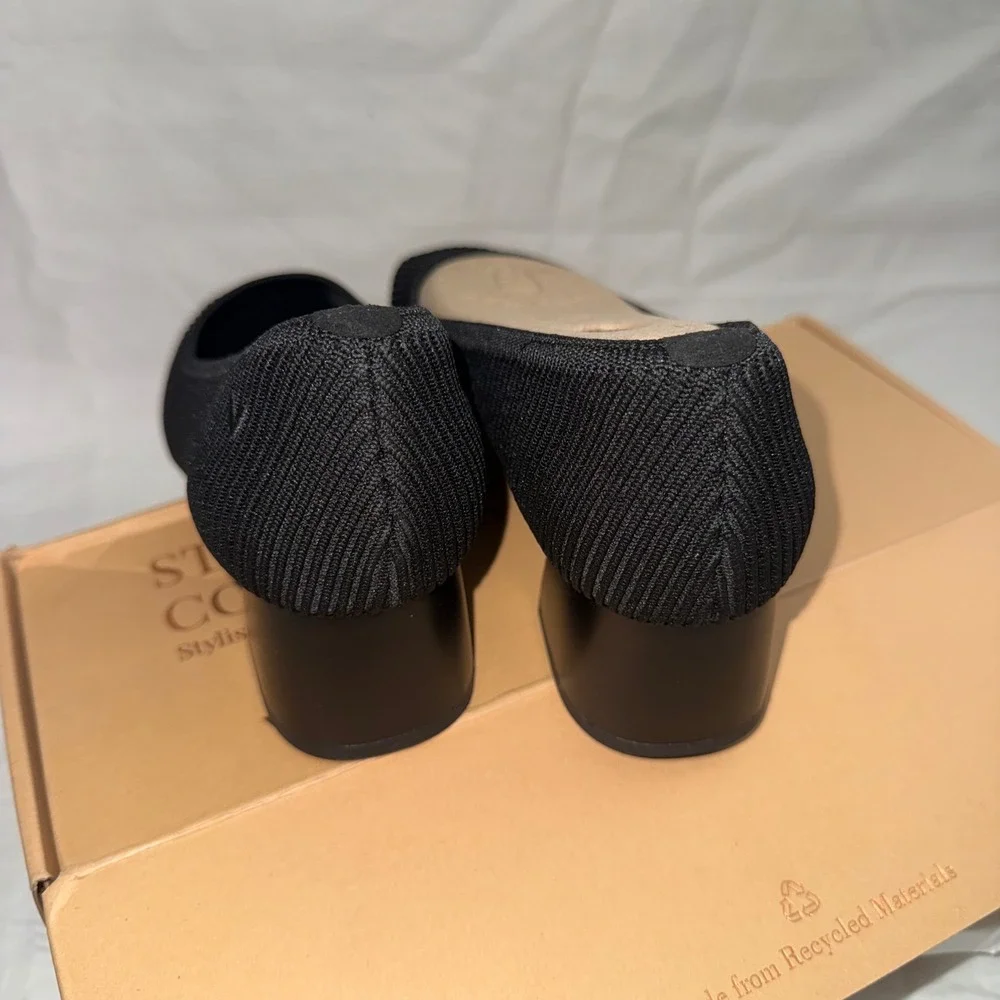 VIVAIA‎ Black Knit Square Toe Block Chunky Heel Pumps Women's Size 7-7.5 EUR38.5